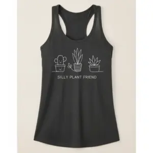 Pepper garment-dyed tank top with cactus trio and SILLY PLANT FRIEND printed on front.